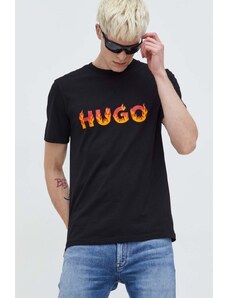 HUGO t-shirt bawełniany męski kolor czarny z nadrukiem 50504542