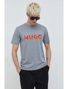 HUGO t-shirt bawełniany męski kolor szary z nadrukiem
