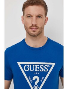Guess t-shirt bawełniany męski kolor niebieski z aplikacją M4RI78 KBW41