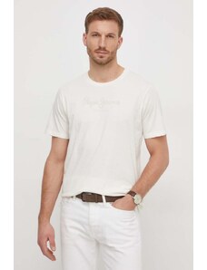 Pepe Jeans t-shirt bawełniany Eggo męski kolor beżowy z nadrukiem