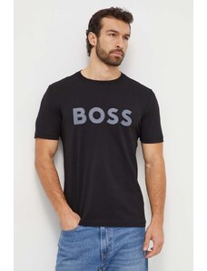 Boss Green t-shirt bawełniany męski kolor czarny z aplikacją