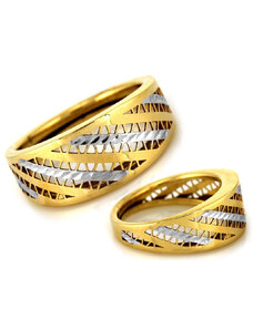 LOVRIN Złoty ażurowy pierścionek 585 szeroki dwukolorowy