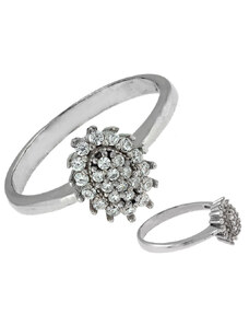 LOVRIN Srebrny pierścionek markiza z cyrkoniami klasyczny elegancki