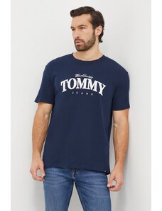 Tommy Jeans t-shirt bawełniany męski kolor granatowy z nadrukiem DM0DM18274