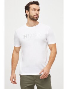 HUGO t-shirt bawełniany męski kolor biały z nadrukiem
