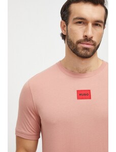 HUGO t-shirt bawełniany kolor różowy z aplikacją 50447978