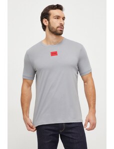 HUGO t-shirt bawełniany kolor szary z aplikacją 50447978
