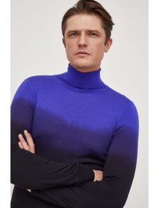 BOSS sweter wełniany męski kolor fioletowy lekki z golferm