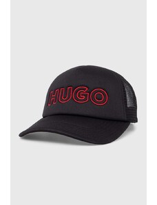 HUGO czapka z daszkiem kolor czarny z aplikacją 50506071