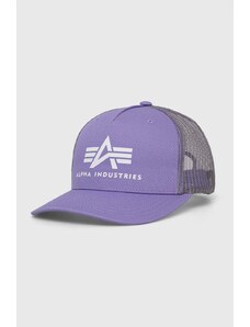 Alpha Industries czapka z daszkiem kolor fioletowy z nadrukiem