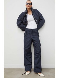 Samsoe Samsoe spodnie bawełniane CHI kolor granatowy szerokie high waist F23400014