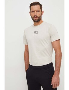 EA7 Emporio Armani t-shirt bawełniany męski kolor beżowy z nadrukiem