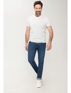 Volcano Granatowe jeansy męskie z prostą nogawką, recyklowany poliester Repreve, D‑LEON 46