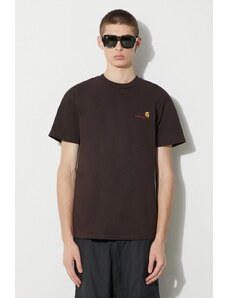 Carhartt WIP t-shirt bawełniany S/S American Script T-Shirt męski kolor brązowy z aplikacją I029956.47XX