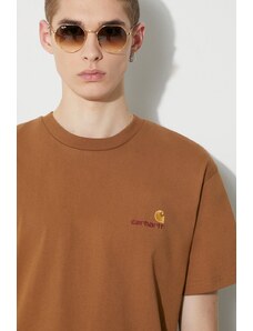 Carhartt WIP t-shirt bawełniany S/S American Script T-Shirt męski kolor brązowy z aplikacją I029956.HZXX