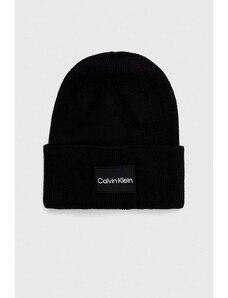 Calvin Klein czapka bawełniana kolor czarny z cienkiej dzianiny bawełniana