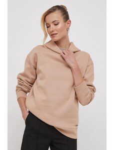 Calvin Klein bluza damska kolor beżowy z kapturem gładka