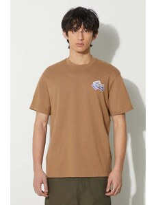 Lacoste t-shirt bawełniany męski kolor brązowy z aplikacją