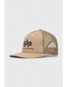 Alpha Industries czapka z daszkiem kolor brązowy z nadrukiem 186902.14-BRAZOWY