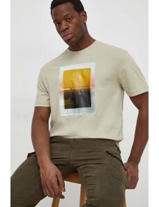 Calvin Klein t-shirt bawełniany męski kolor beżowy z nadrukiem