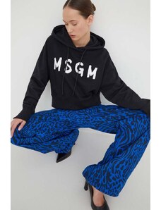 MSGM bluza bawełniana damska kolor czarny z kapturem z nadrukiem