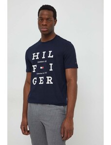 Tommy Hilfiger t-shirt bawełniany męski kolor granatowy z nadrukiem MW0MW33690