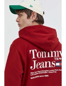 Tommy Jeans bluza męska kolor bordowy z kapturem z nadrukiem DM0DM18860