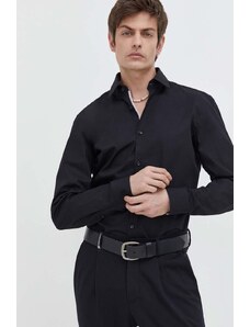 HUGO koszula bawełniana męska kolor czarny slim z kołnierzykiem klasycznym 50508294