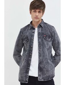 HUGO koszula jeansowa męska kolor szary regular z kołnierzykiem klasycznym 50508625