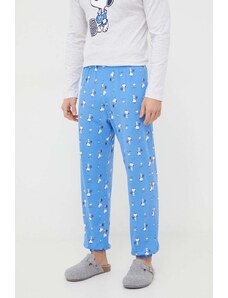 United Colors of Benetton spodnie piżamowe bawełniane x Peanuts kolor niebieski wzorzysta