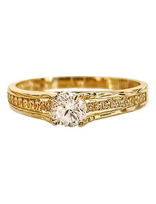 LOVRIN Złoty pierścionek 585 delikatny elegancki zdobiony białą cyrkonią