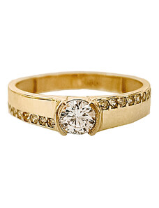 LOVRIN Złoty pierścionek 585 nowoczesny szeroki z białą cyrkonią