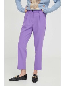 Sisley spodnie damskie kolor fioletowy proste high waist