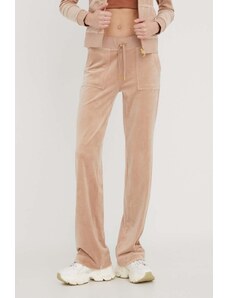 Juicy Couture spodnie dresowe welurowe kolor beżowy gładkie