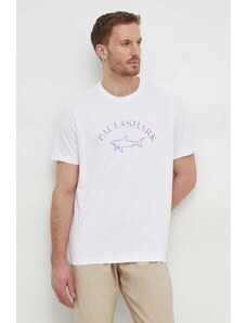 Paul&Shark t-shirt bawełniany męski kolor biały z nadrukiem 24411057