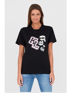 KARL LAGERFELD Czarny t-shirt Ikonik Varsity Tee, Wybierz rozmiar L