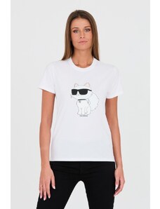 KARL LAGERFELD Biały t-shirt z kotem, Wybierz rozmiar M