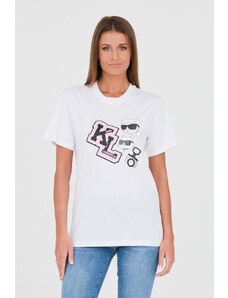 KARL LAGERFELD Biały t-shirt Ikonik Varsity Tee, Wybierz rozmiar L
