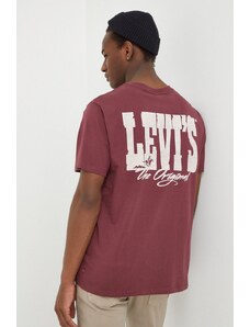 Levi's t-shirt bawełniany męski kolor bordowy z nadrukiem