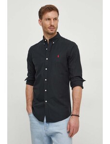 Polo Ralph Lauren koszula męska kolor czarny slim z kołnierzykiem button-down