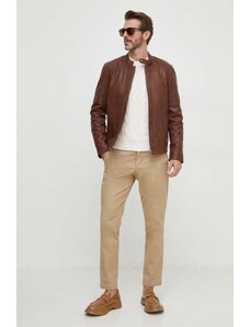 Pepe Jeans kurtka skórzana męska kolor brązowy przejściowa