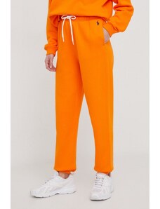Polo Ralph Lauren spodnie dresowe kolor pomarańczowy gładkie