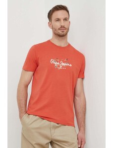 Pepe Jeans t-shirt bawełniany Count męski kolor pomarańczowy z nadrukiem