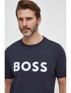 Boss Green t-shirt bawełniany męski kolor niebieski z aplikacją