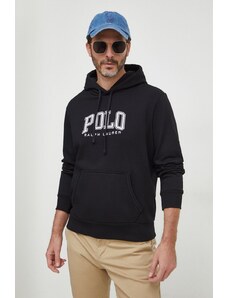 Polo Ralph Lauren bluza męska kolor czarny z kapturem z aplikacją
