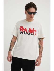 HUGO t-shirt bawełniany męski kolor beżowy z nadrukiem 50508513
