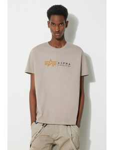Alpha Industries t-shirt bawełniany Label męski kolor beżowy z nadrukiem 118502