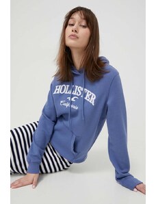 Hollister Co. bluza damska kolor niebieski z kapturem z aplikacją