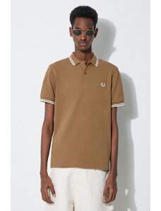 Fred Perry polo bawełniane Twin Tipped Shirt kolor brązowy z aplikacją M3600.U90
