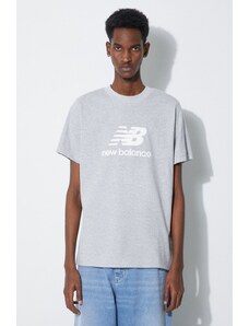 New Balance t-shirt bawełniany Essentials Cotton MT41502AG męski kolor szary z nadrukiem MT41502AG